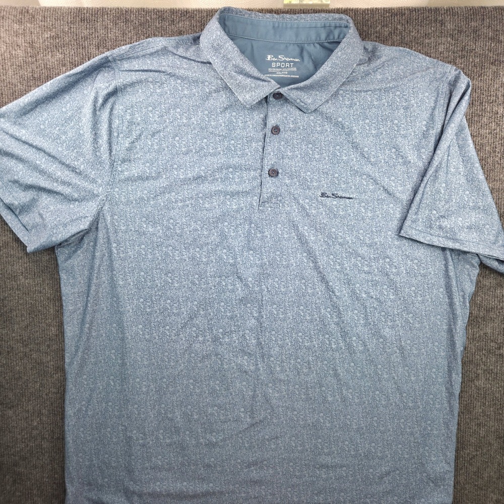 Ben Sherman Sport Mens XXL Blue Scenic Floral Polo Shirt Short Sleeve Athleisure